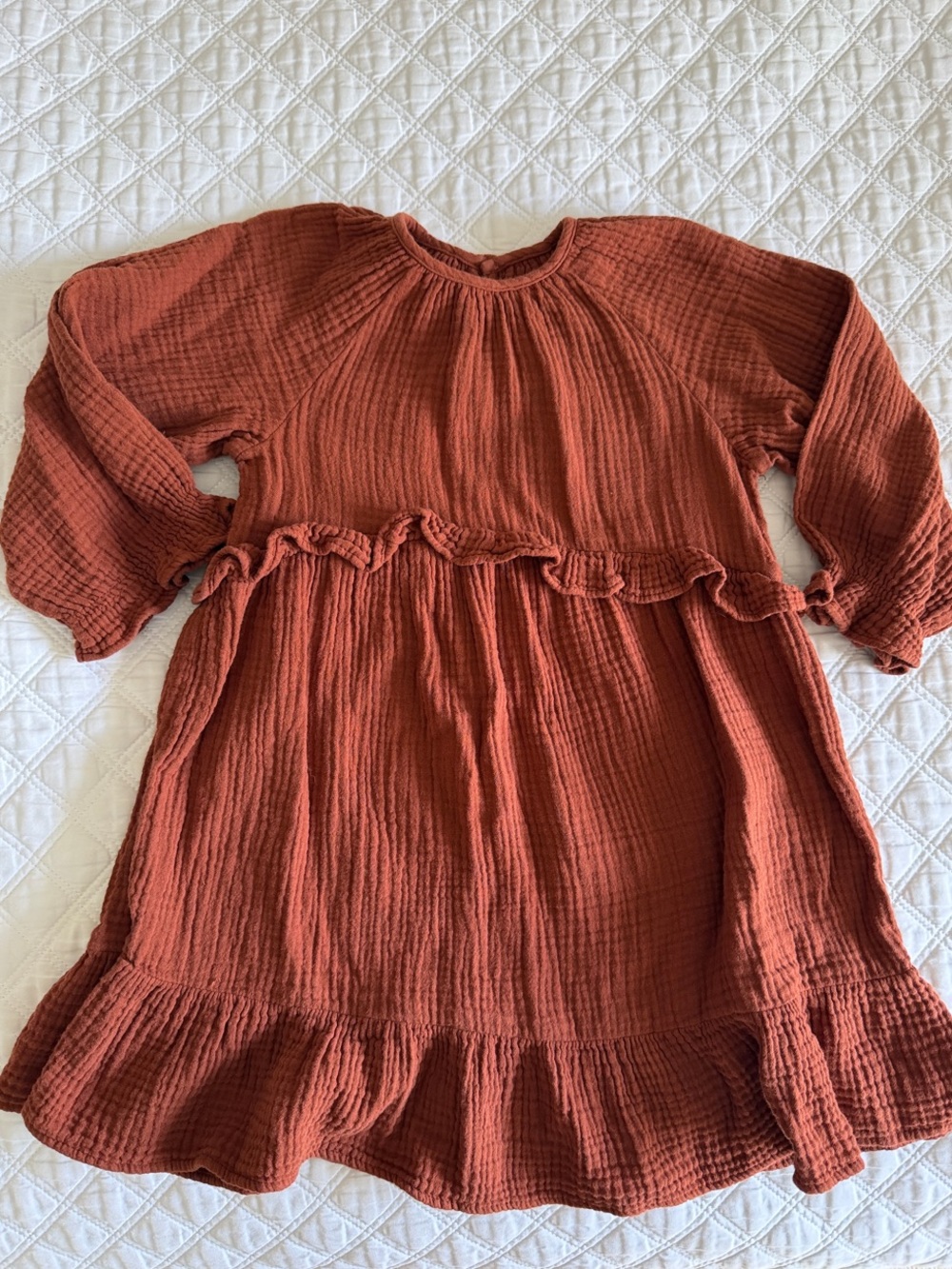 Zara Girls Ruffle Long-Sleeve Cotton Dress